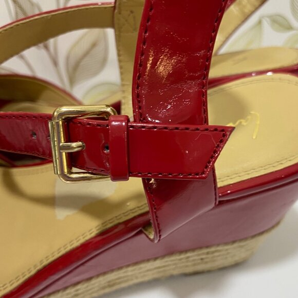 Lane Bryant Cherry Red Patent Leather Espadrille Wedge Sandals With Ankle Strap - Picture 4 of 9